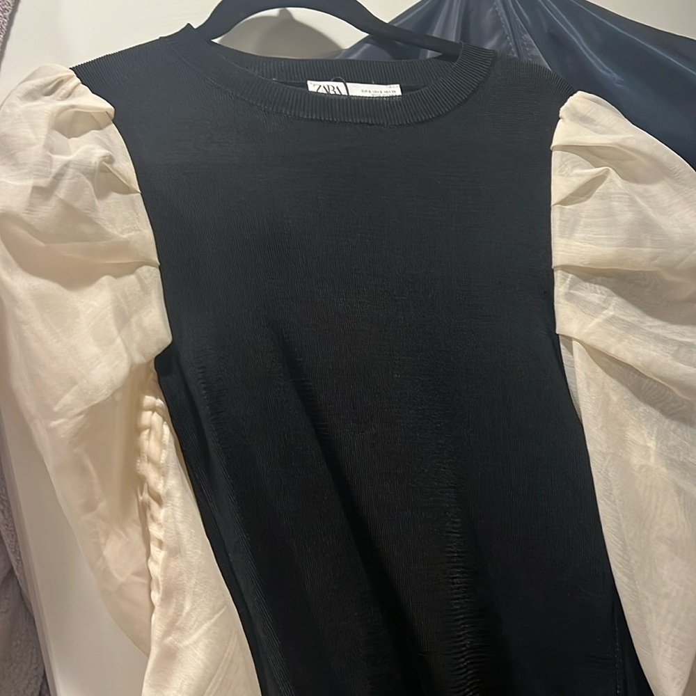 Beautiful Zara black and white top with mesh sleeves
